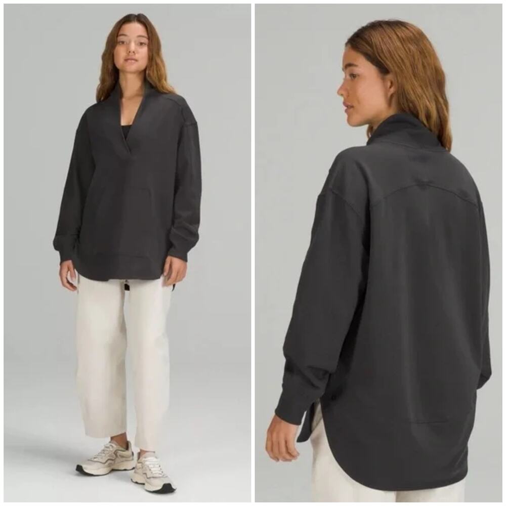 Lululemon LA Oversized Long Sleeve Tunic Size 12 Dark Grey Cotton Sweatshirt